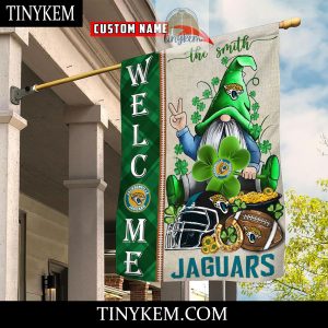 Jacksonville Jaguars With Gnome Shamrock Custom Garden Flag For St Patricks Day2B3 bEoSW