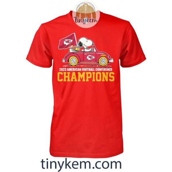 KC Chiefs 2023 AFC Champions With Snoopy Driving Car Tshirt