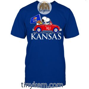 Kansas Basketball With Snoopy Driving Car Tshirt