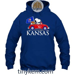 Kansas Basketball With Snoopy Driving Car Tshirt2B2 PMS1W
