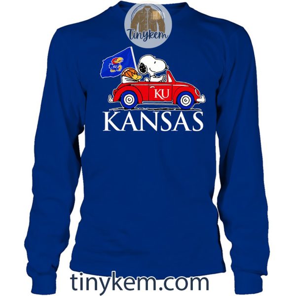 Kansas Basketball With Snoopy Driving Car Tshirt