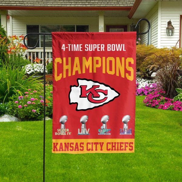 Kansas City Chiefs 4 Time Super Bowl Champions Garden Flag