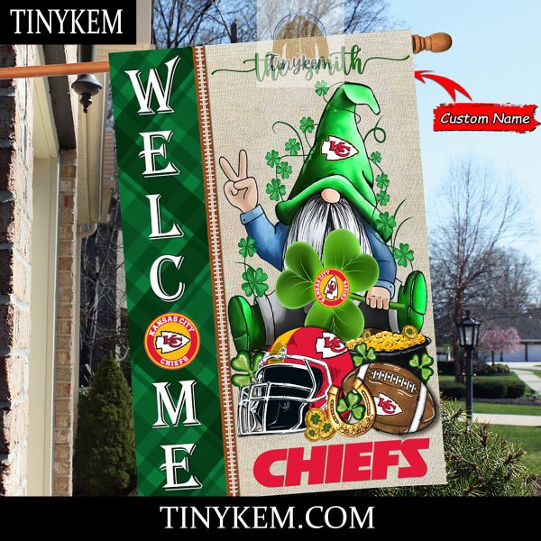 Kansas City Chiefs With Gnome Shamrock Custom Garden Flag For St Patricks Day