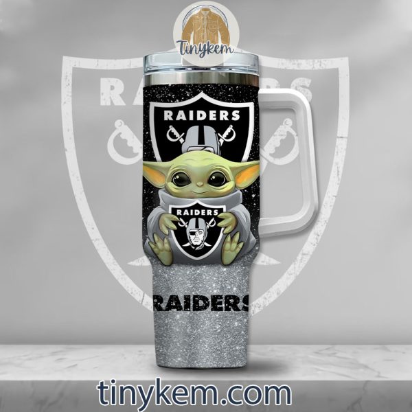 Las Vegas Raiders Baby Yoda Customized Glitter 40oz Tumbler