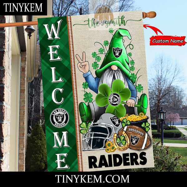 Las Vegas Raiders With Gnome Shamrock Custom Garden Flag For St Patricks Day