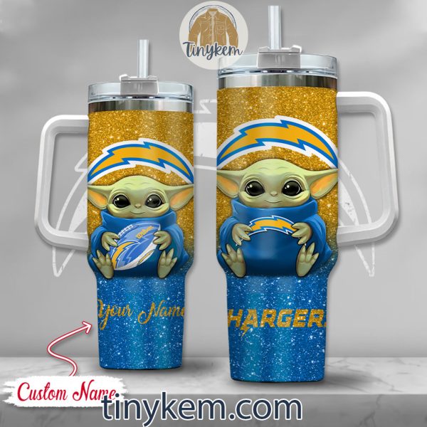 Los Angeles Chargers Baby Yoda Customized Glitter 40oz Tumbler