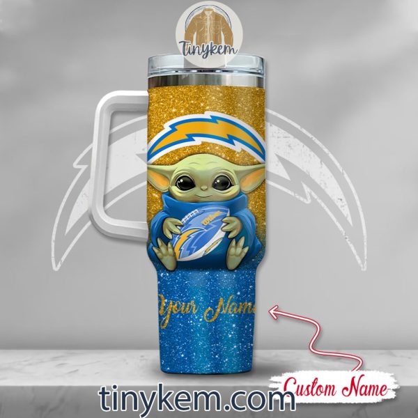 Los Angeles Chargers Baby Yoda Customized Glitter 40oz Tumbler