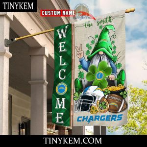 Los Angeles Chargers With Gnome Shamrock Custom Garden Flag For St Patricks Day2B3 BB1ZQ
