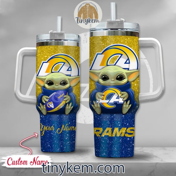 Los Angeles Rams Baby Yoda Customized Glitter 40oz Tumbler