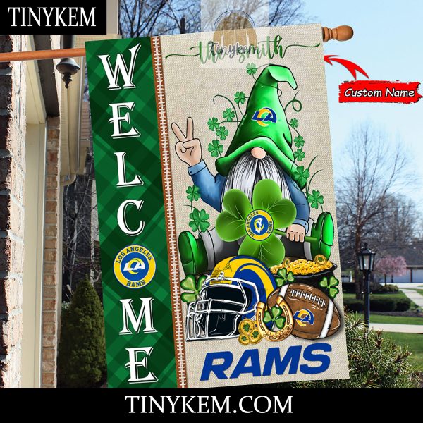 Los Angeles Rams With Gnome Shamrock Custom Garden Flag For St Patricks Day