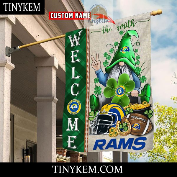 Los Angeles Rams With Gnome Shamrock Custom Garden Flag For St Patricks Day