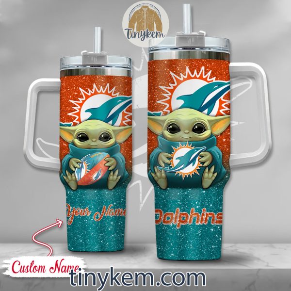 Miami Dolphins Baby Yoda Customized Glitter 40oz Tumbler