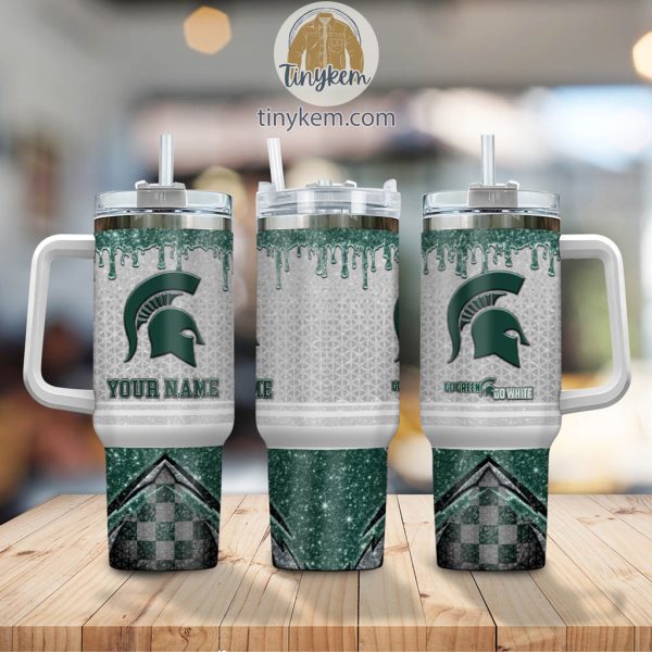 Michigan State Spartans Customized 40oz Tumbler With Glitter Printed Style