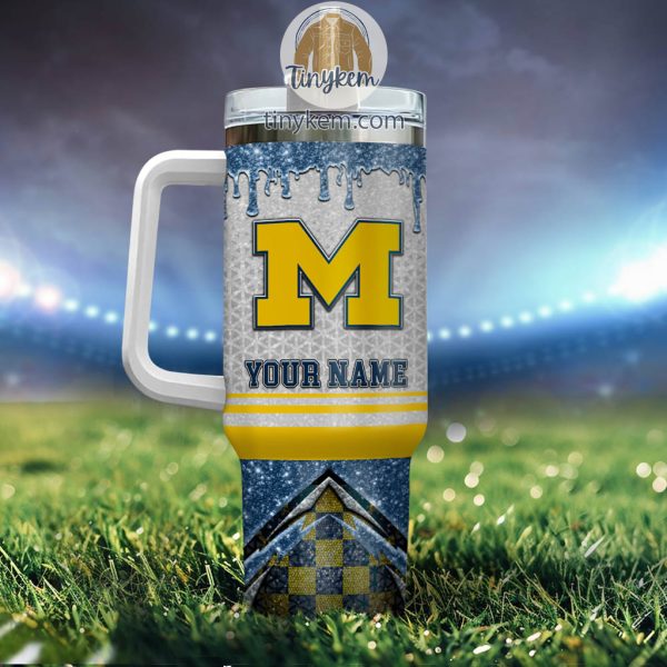 Michigan Wolverines Customized 40oz Tumbler With Glitter Printed Style