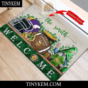 Minnesota Vikings St Patricks Day Doormat With Gnome and Shamrock Design2B4 sHWpV