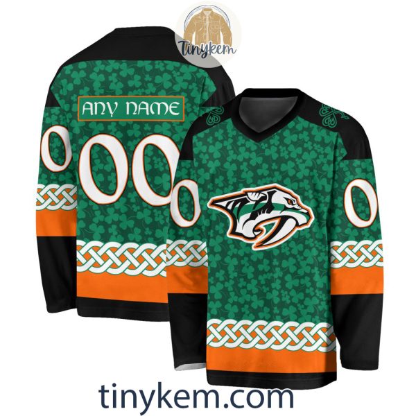 Nashville Predators Customized St.Patrick’s Day Design Vneck Long Sleeve Hockey Jersey