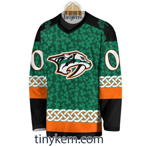 Nashville Predators Customized St.Patrick’s Day Design Vneck Long Sleeve Hockey Jersey