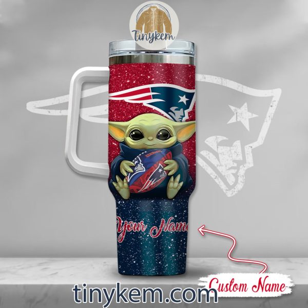 New England Patriots Baby Yoda Customized Glitter 40oz Tumbler