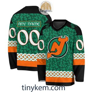 New Jersey Devils Customized St.Patrick’s Day Design Vneck Long Sleeve Hockey Jersey