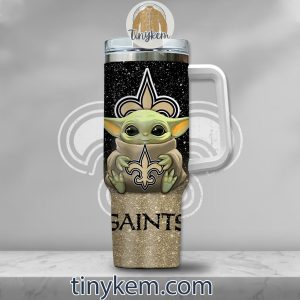 New Orleans Saints Baby Yoda Customized Glitter 40oz Tumbler