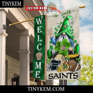 New Orleans Saints With Gnome Shamrock Custom Garden Flag For St Patricks Day2B3 wuhpZ