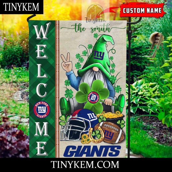 New York Giants With Gnome Shamrock Custom Garden Flag For St Patricks Day