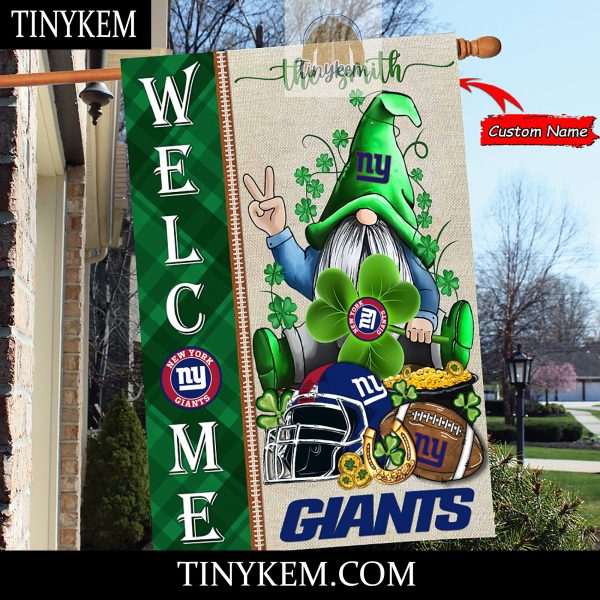 New York Giants With Gnome Shamrock Custom Garden Flag For St Patricks Day