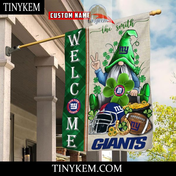 New York Giants With Gnome Shamrock Custom Garden Flag For St Patricks Day