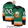 New York Rangers Customized St.Patrick’s Day Design Vneck Long Sleeve Hockey Jersey