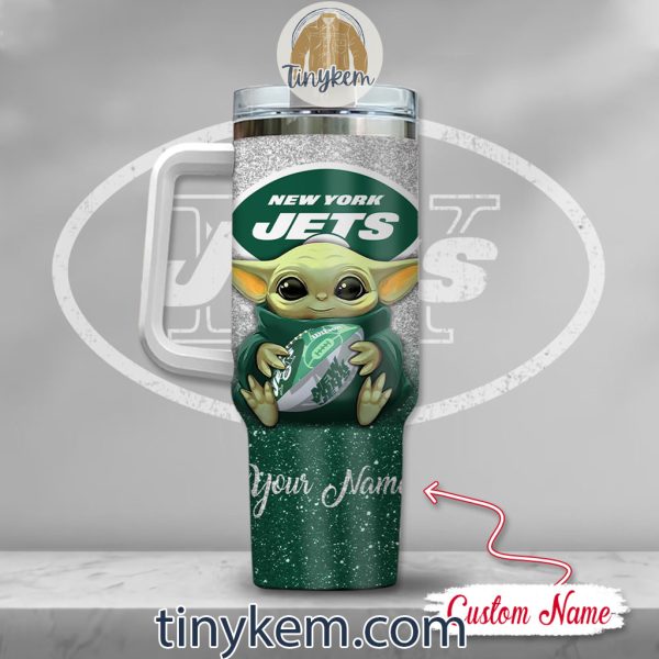 New York Jets Baby Yoda Customized Glitter 40oz Tumbler