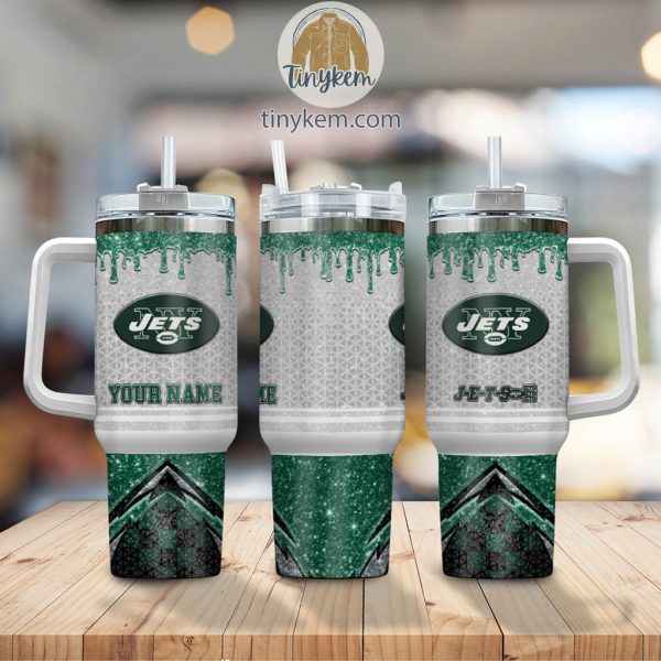 New York Jets Personalized 40Oz Tumbler With Glitter Printed Style