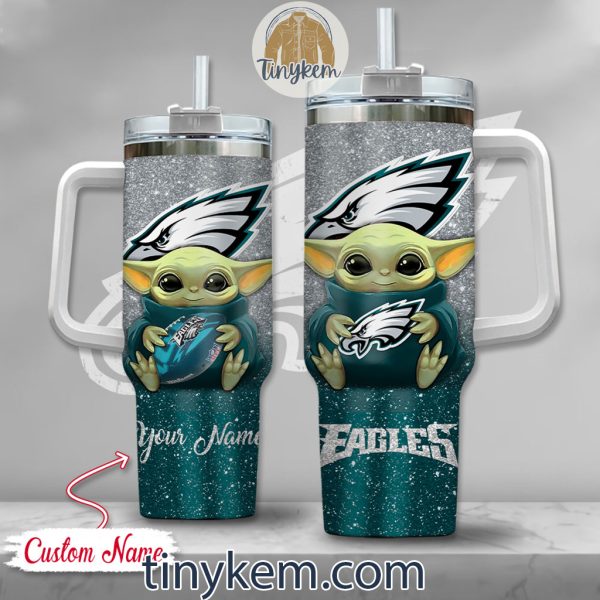 Philadelphia Eagles Baby Yoda Customized Glitter 40oz Tumbler