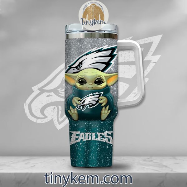 Philadelphia Eagles Baby Yoda Customized Glitter 40oz Tumbler