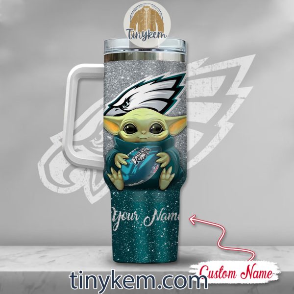 Philadelphia Eagles Baby Yoda Customized Glitter 40oz Tumbler