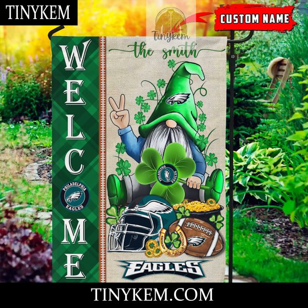 Philadelphia Eagles With Gnome Shamrock Custom Garden Flag For St Patricks Day