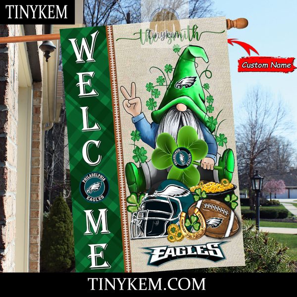 Philadelphia Eagles With Gnome Shamrock Custom Garden Flag For St Patricks Day