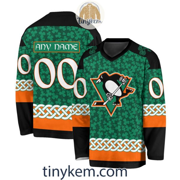 Pittsburgh Penguins Customized St.Patrick’s Day Design Vneck Long Sleeve Hockey Jersey