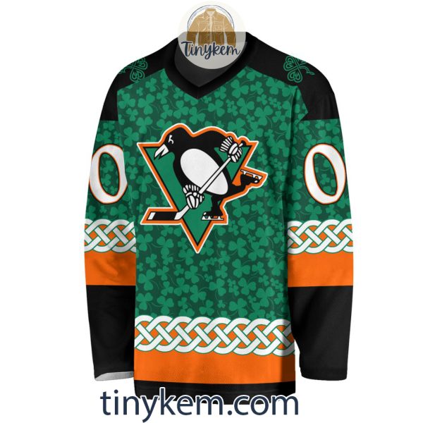 Pittsburgh Penguins Customized St.Patrick’s Day Design Vneck Long Sleeve Hockey Jersey