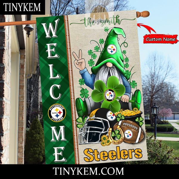 Pittsburgh Steelers With Gnome Shamrock Custom Garden Flag For St Patricks Day