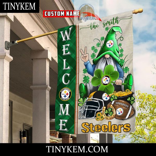 Pittsburgh Steelers With Gnome Shamrock Custom Garden Flag For St Patricks Day