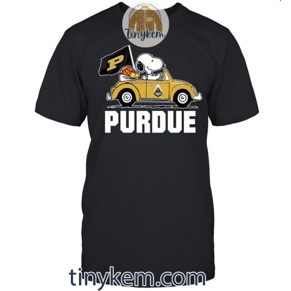 Purdue Basketball With Snoopy Driving Car Tshirt