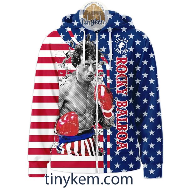 Rocky Balboa Zipper Hoodie With American Flag Background