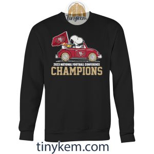 SF 49ers 2023 NFC Champions With Snoopy Driving Car Tshirt2B3 Pw5Bh