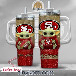 San Francisco 49ers Baby Yoda Customized Glitter 40oz Tumbler