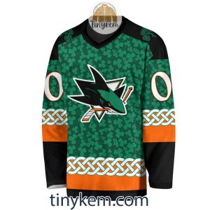 San Jose Sharks Customized StPatricks Day Design Vneck Long Sleeve Hockey Jersey2B2 HAEb2