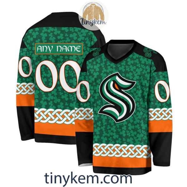 Seattle Kraken Customized St.Patrick’s Day Design Vneck Long Sleeve Hockey Jersey