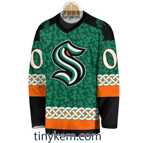 Seattle Kraken Customized St.Patrick’s Day Design Vneck Long Sleeve Hockey Jersey
