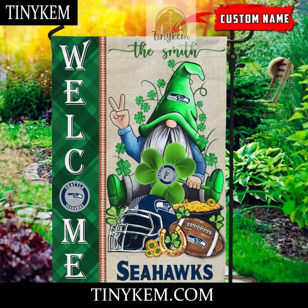 Seattle Seahawks With Gnome Shamrock Custom Garden Flag For St Patricks Day