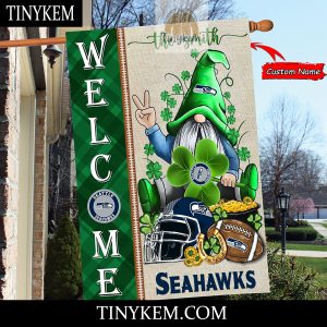 Seattle Seahawks With Gnome Shamrock Custom Garden Flag For St Patricks Day2B2 USl43