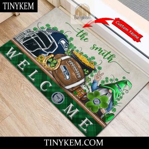 Seattle seahawks St Patricks Day Doormat With Gnome and Shamrock Design2B4 sZ9Te